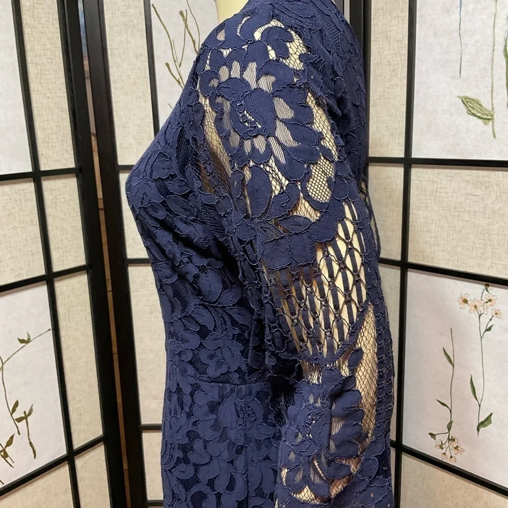 Mslg Navy Blue Lace 3/4 Sleeve Special Occasion Dress - Picture 5 of 10